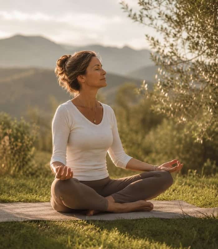 A peaceful woman in yoga pose