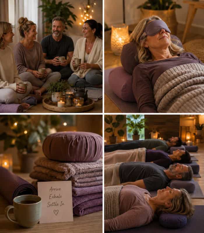 Women & men enjoying a calming yoga session